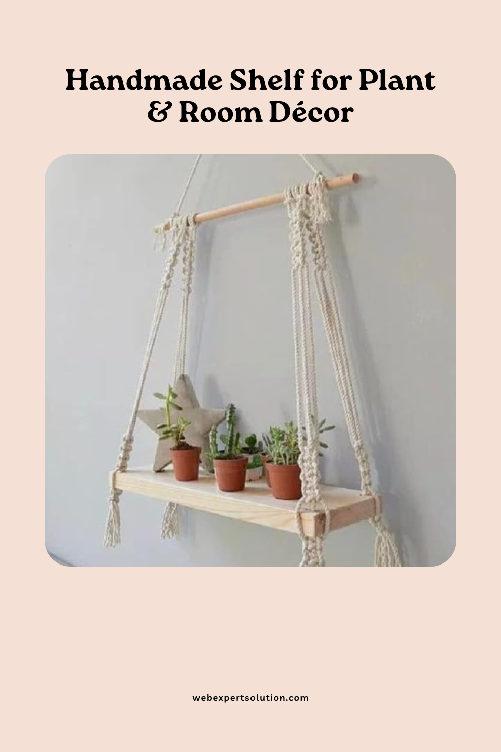 Decazone ® Macramé Wall Hanging Shelf Pine Wood Floating Shelve with Wooden Dowel Modern Chic Woven Décor for Dorm Living Room Nursery Beige Colour 55 x 43cm