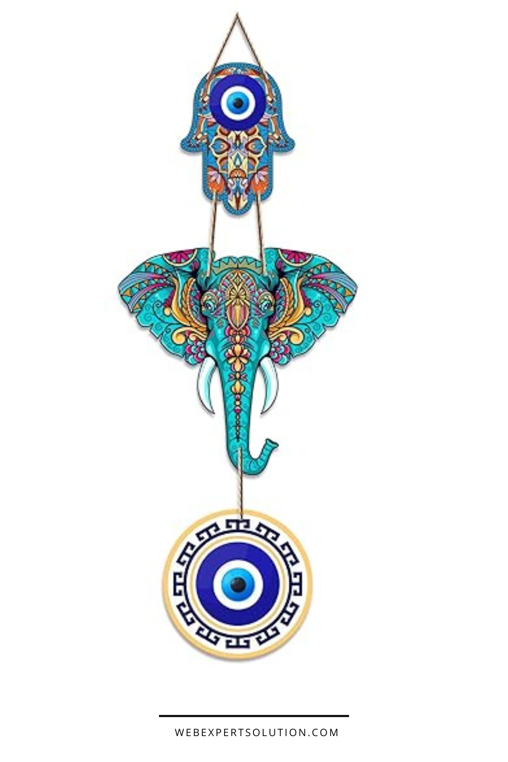 Artvibes Designer Elephant Wooden Wall Hanging for Home Decor | Hamsa Hand Decoration for Livingroom | Modern Artworks Items | Peace Charm Door Accent Decorative Hangings (WH_8506N)