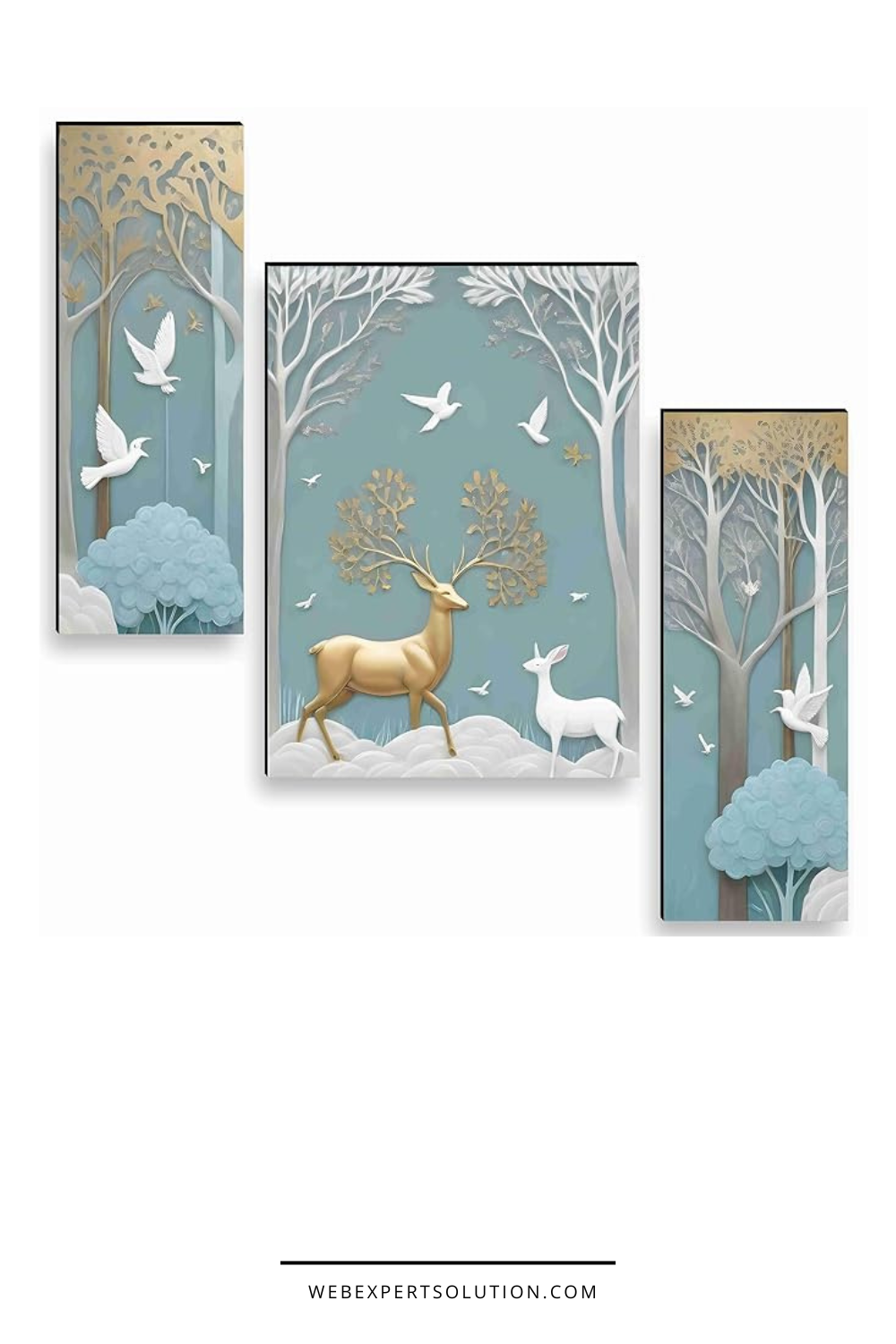 SAF deer Paintings for Wall Decoration - Set Of 3, 3d modern art Painting for Living Room Large Size with Frames for Home, Office painting 50.8 cm x 30.48 cm SANFJM36036-Engineered Wood
