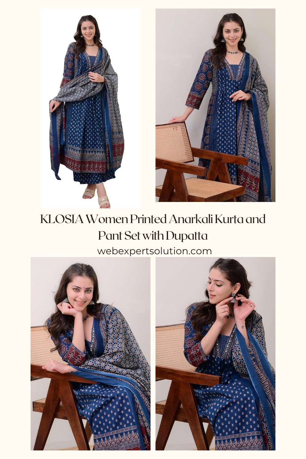 KLOSIA Women Printed Anarkali Kurta and Pant Set with Dupatta